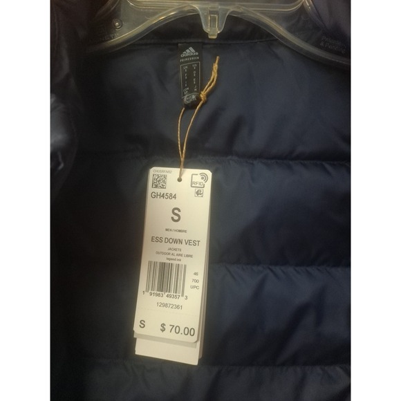 NWT Adidas Down Vest Men's Blue Slim Fit Lightweight Full Zip Pockets Size Small - Picture 8 of 11